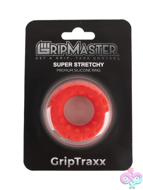Gripmaster Griptraxx Silicone Cock Ring In Black And Red On Neutral Background