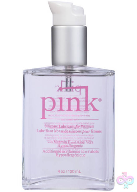 Pink 4oz Glass Bottle Silicone Lubricant by Gun Oil — moisturizing body-safe formula