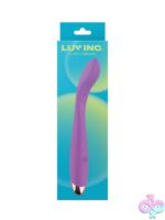 Curved purple silicone G-spot vibrator with bendable shaft by Luv Inc