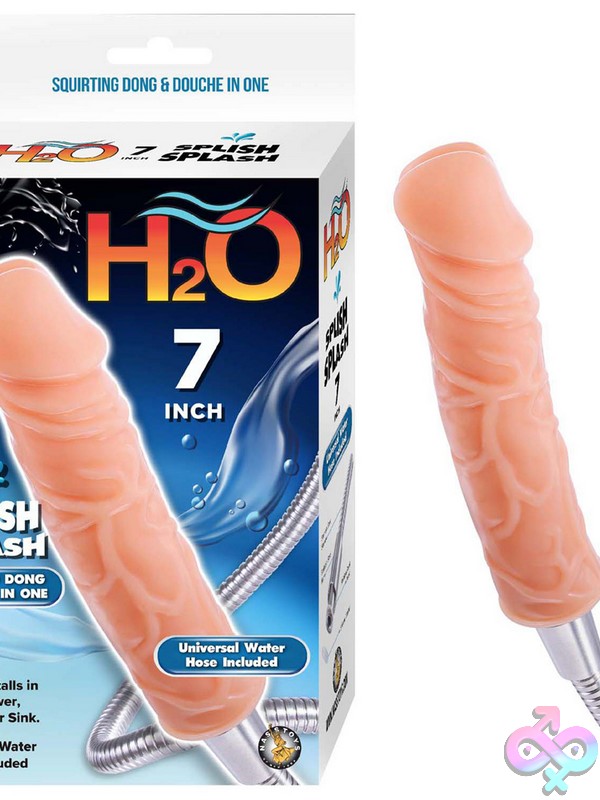 Discreet-Toys-H20-7-Splish-Splash-White-Nu-Nw3141 7-Inch Squirting Dong And Shower Douche Kit In White Phthalate-Free Pvc By Nasstoys