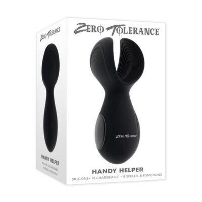 Handy Helper vibrating silicone stroker in black by Zero Tolerance Toys