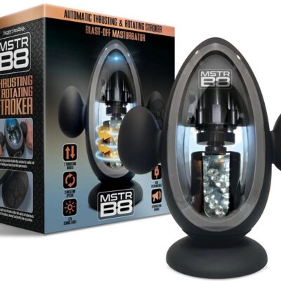 Gray automatic thrusting stroker with clear-view window and suction cup base by Happy Ending