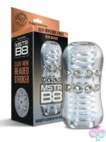Clear ribbed TPE stroker with metallic pleasure beads by Happy Ending