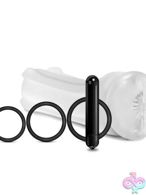 Happy Ending Vibrating Masturbator Pack With C-Ring Set – Black - Image 2