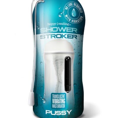 White TPE vibrating shower stroker with bullet vibe and hang cord by Happy Ending