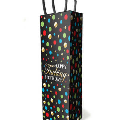 Happy Fucking Birthday Gift Bag by Little Genie — wine-sized adult novelty gift bag with woven handles