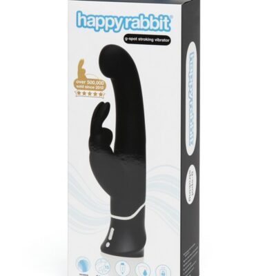 Black G-spot stroker rabbit vibrator with dual motors and velvety rounded tip by Happy Rabbit