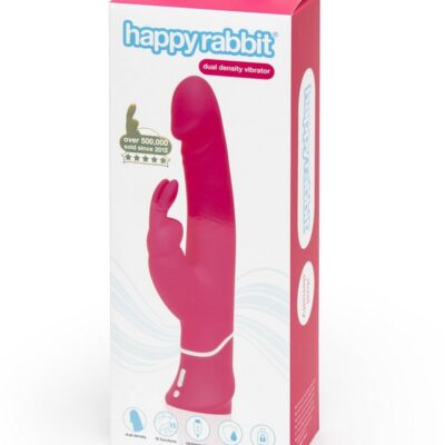 Realistic dual density rabbit vibrator in pink liquid silicone by Happy Rabbit