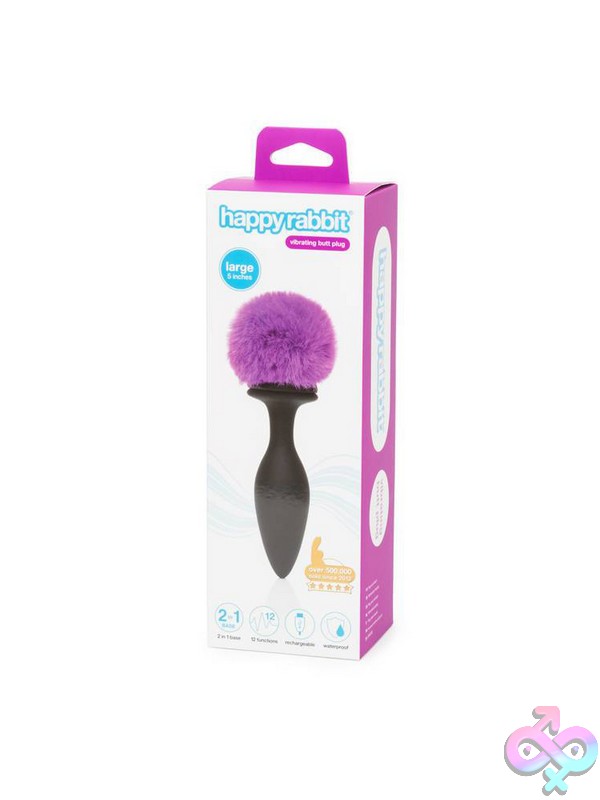 Discreet-Toys-Happy-Rabbit-Rechargeable-Vibrating-Butt-Plug-Large-Black-Purple-Nu-Hr-80251 Large Black Rechargeable Vibrating Butt Plug With Rabbit-Style Two-In-One Base By Happy Rabbit