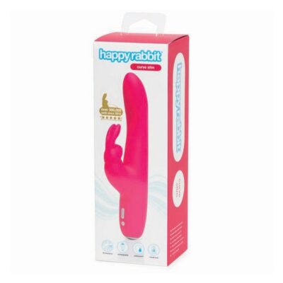 Slimline curved rabbit vibrator in pink silicone by Happy Rabbit