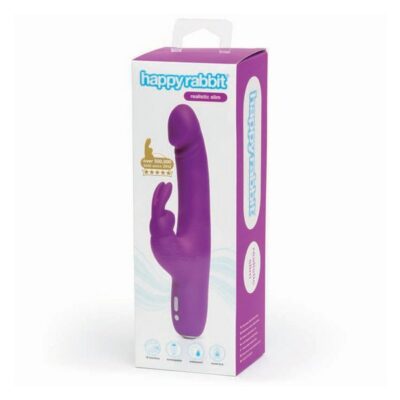 Slimline realistic rabbit vibrator in purple with dual-stimulation design by Happy Rabbit