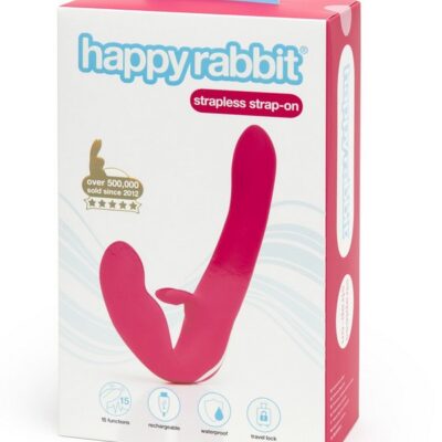 Pink strapless strap-on rabbit vibrator with adjustable bunny ears by Happy Rabbit