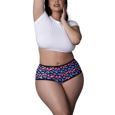 Black spandex gummy bear blacklight reactive boy shorts queen size by Magic Silk