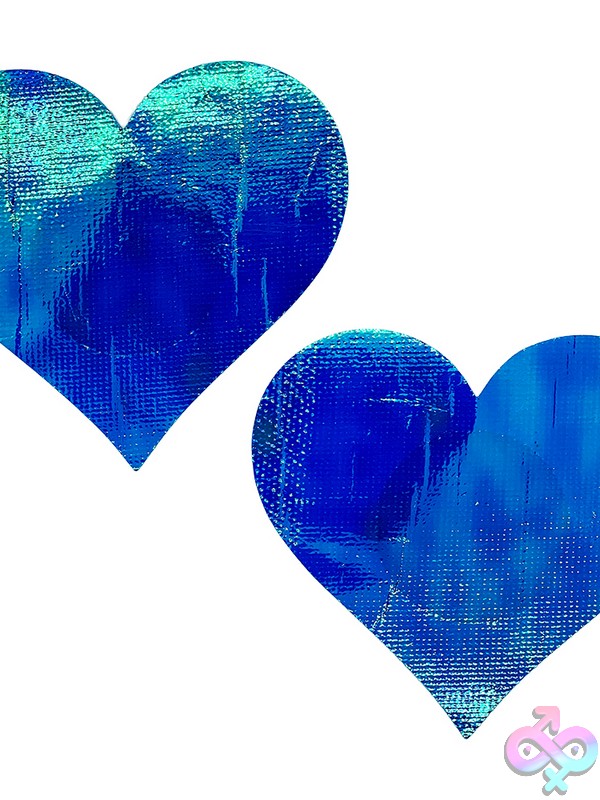 Discreet-Toys-Heart-Shape-Hologram-Pasties-Blue-O-S-Nu-Pop-120-Blu-Os Holographic Heart Pasties Blue O/S By Popsi Lingerie