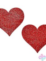 Red heart shaped rhinestone glitter pasties by Popsi Lingerie