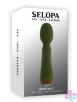 Heartfelt mini wand vibrator in green silicone with heart-shaped gem button by Selopa