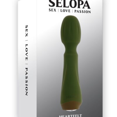 Heartfelt mini wand vibrator in green silicone with heart-shaped gem button by Selopa