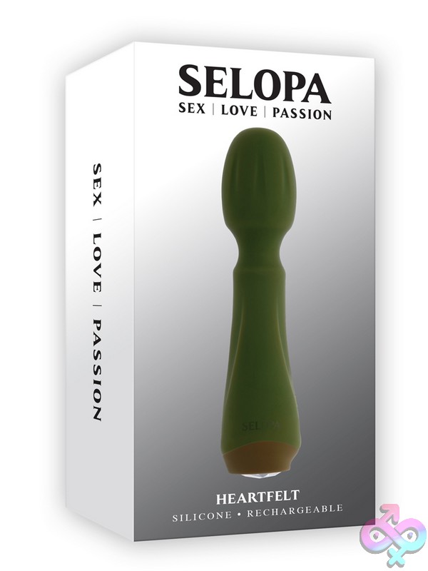 Discreet-Toys-Heartfelt-Nu-Sl-Rs-5407-2 Heartfelt Mini Wand Vibrator In Green Silicone With Heart-Shaped Gem Button By Selopa