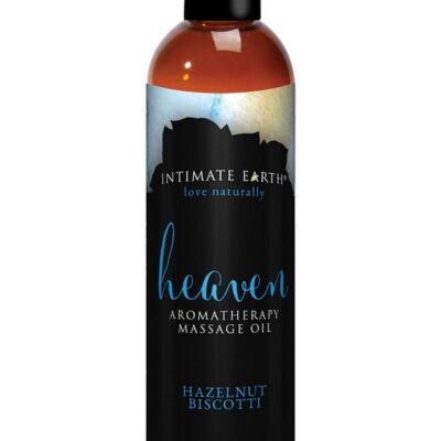 Intimate Earth Heaven Massage Oil Hazelnut Biscotti 120 ml orange bottle by Intimate Earth