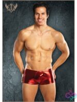 Red metallic mini short with comfort-fit pouch and tone-on-tone elastic trim by Male Power