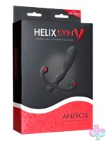 Helix Syn V vibrating prostate massager in black by Aneros, shown at an angle highlighting its curved anatomical contours