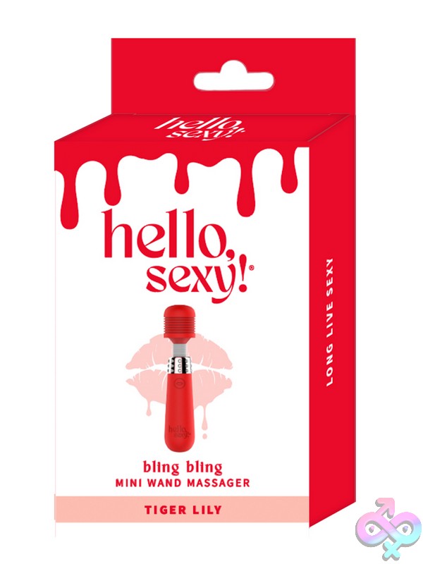 Discreet-Toys-Hello-Sexy-Bling-Bling-Tiger-Lily-Nu-Hs-5094 Bling Mini Wand Massager In Tiger Lily Red With Bendable Neck And Silicone Tip By Shibari