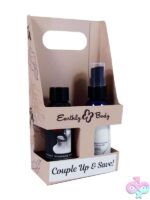 Better Together CBD massage oil and lubricant holiday caddy set in clear bottles by Earthly Body