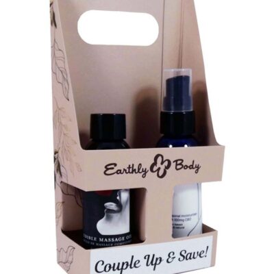Better Together CBD massage oil and lubricant holiday caddy set in clear bottles by Earthly Body
