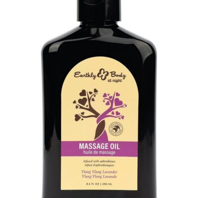 8 oz. By Night ylang ylang lavender hemp seed massage oil in black bottle by Earthly Body