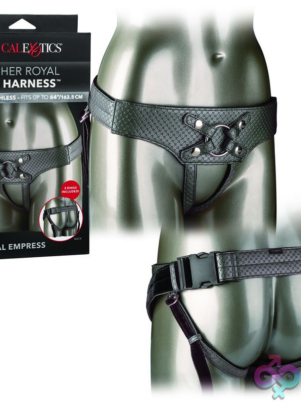 Discreet-Toys-Her-Royal-Harness-The-Regal-Empress-Pewter-Nu-Se-1563-27-3 Pewter Vegan Leather Strap-On Harness With Velvet Lining And Snap-In Ring System By California Exotic Novelties