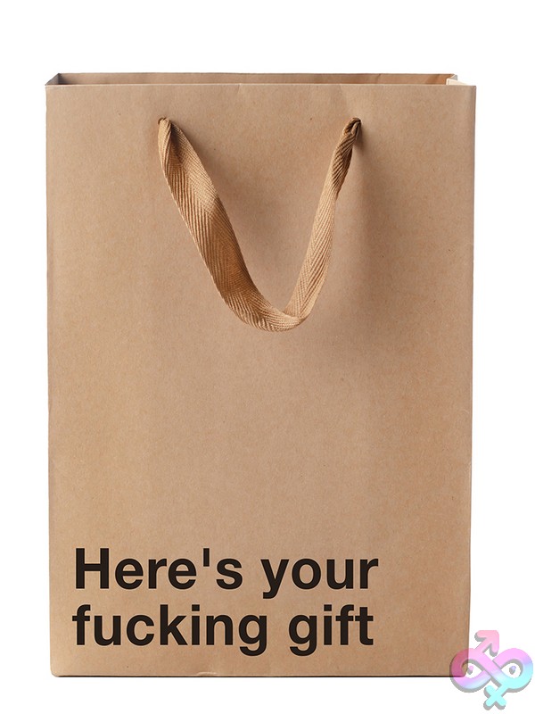 Discreet-Toys-Here-S-Your-Fucking-Gift-Bag-Nu-Bag-021 Snarky Brown Kraft Paper Gift Bag With Ribbon Handle By Wood Rocket