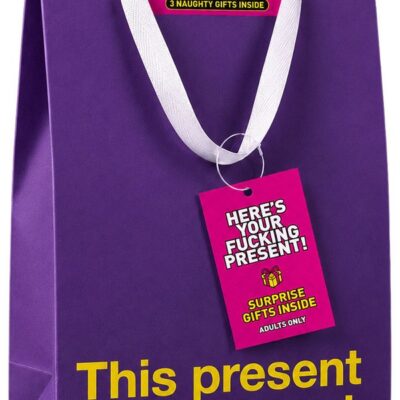 White funny gift bag by Wood Rocket — bold graphic novelty gift packaging