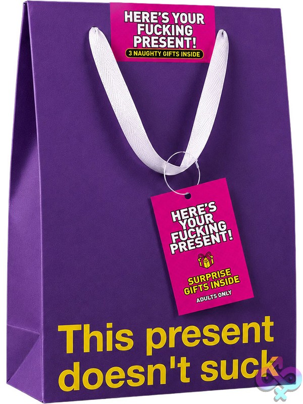 Discreet-Toys-Here-S-Your-Fucking-Present-Present-Nu-Fun-004 White Funny Gift Bag By Wood Rocket β Bold Graphic Novelty Gift Packaging