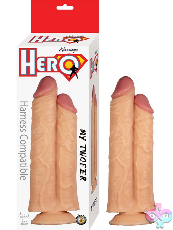 Discreet-Toys-Hero-My-Twofer-White-Nu-Nw3077-1 Realistic Harness-Compatible Suction-Cup Dildo In Beige Pvc By Nasstoys