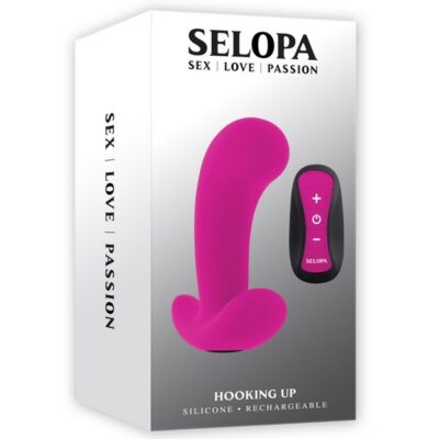Curved pink remote-control prostate vibe with chunky tip and wide safety base by Selopa
