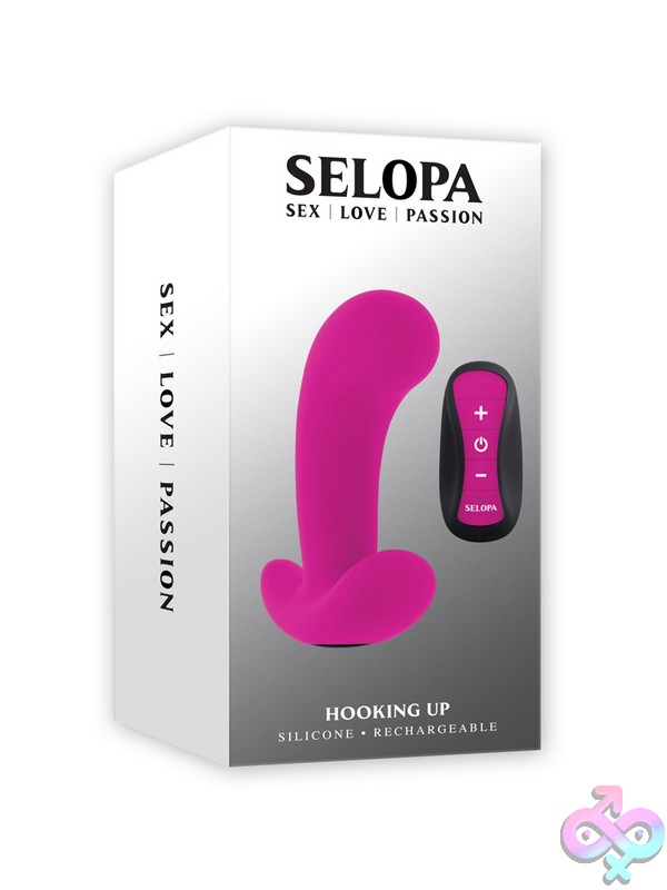 Discreet-Toys-Hooking-Up-Nu-Sl-Rs-4219-2 Curved Pink Remote-Control Prostate Vibe With Chunky Tip And Wide Safety Base By Selopa