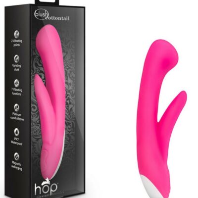 Hot pink gyrating rabbit vibrator with dual stimulation and satin silicone finish by Blush Novelties