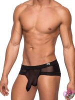 Sheer black micro mini short with high-cut legs and plush waistband by Male Power
