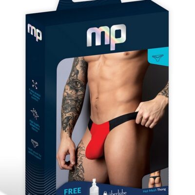 Black and red mesh men's thong with uplift pouch and t-back by Male Power