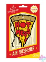 Yellow pizza-slice shaped cardboard air freshener with fresh pineapple scent by Wood Rocket