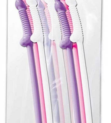 Bachelorette Party Jumbo Flexy Pecker Straws 10 Pack by Hott Products in purple neon