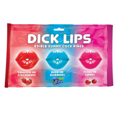 Dick Licks Edible Gummy Cock Rings by Hott Products in pink packaging with three flavors