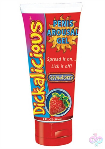 Dickalicious Strawberry arousal gel squeeze tube by Hott Products, 2 fl oz flavored lubricant
