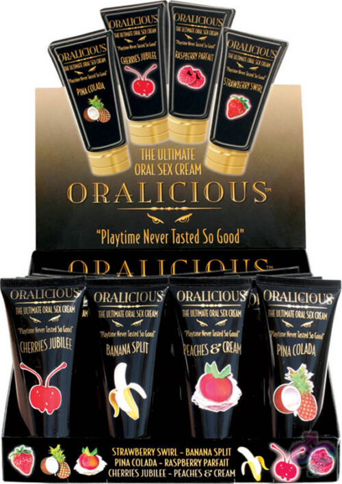 Hott Products Sex Toys - Oralicious - 24 Piece P.O.P. Display - 2 Fl. Oz. Tubes - Assorted Flavors