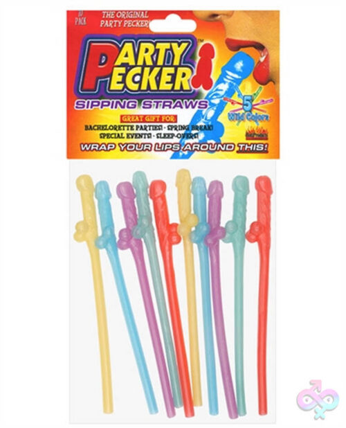 Hott Products Sex Toys - Party Pecker Sipping Straws 10 Pc Bag - 5 Assorted Colors