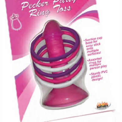 Pink Pecker Party Ring Toss game by Hott Products with suction cup base and assorted rings