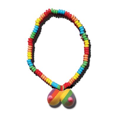 Rainbow Boobie Candy Necklace by Hott Products — colorful novelty adult candy in small size