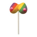 Rainbow Boobie Pops novelty breast-shaped lollipop candy by Hott Products, multi-color fruity flavors