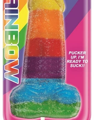 Rainbow Sweet Sour Gummy Pecker by Hott Products — jumbo strawberry-flavored edible adult candy