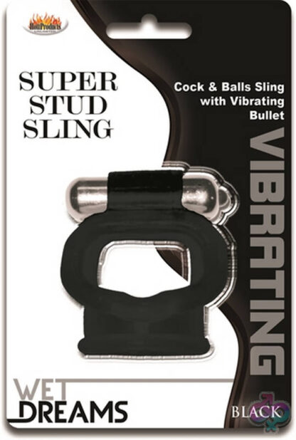 Wet Dreams Super Stud Sling Black vibrating cock ring by Hott Products